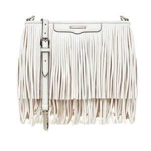 REBECCA MINKOFF Finn White Leather Fringe convertible Clutch/Crossbody Bag